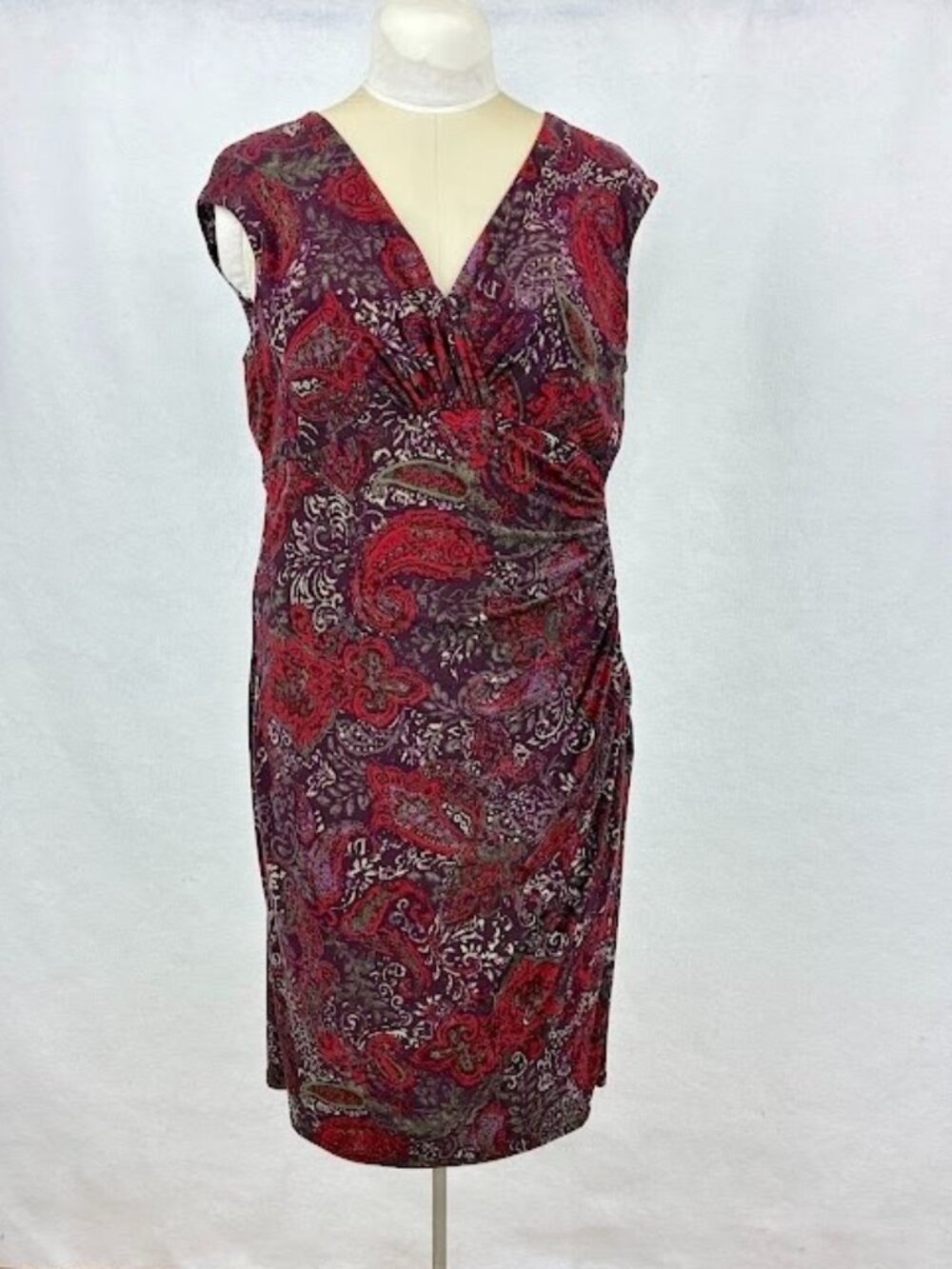 Lauren Ralph Lauren Faux Wrap Dress Sleeveless Jersey Knit Paisley Preppy 16